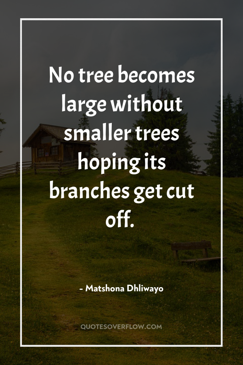 No tree becomes large without smaller trees hoping its branches...