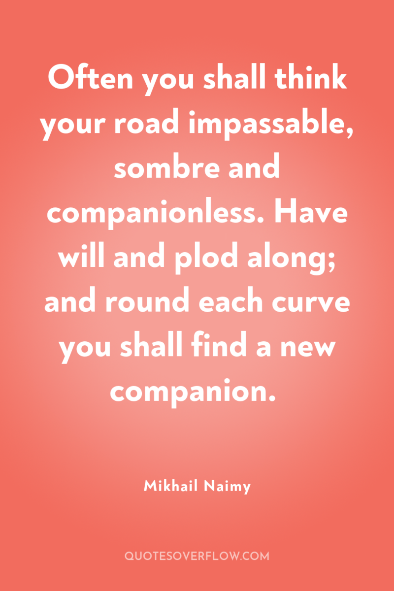 Often you shall think your road impassable, sombre and companionless....