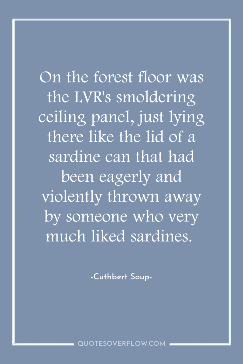 On the forest floor was the LVR's smoldering ceiling panel,...