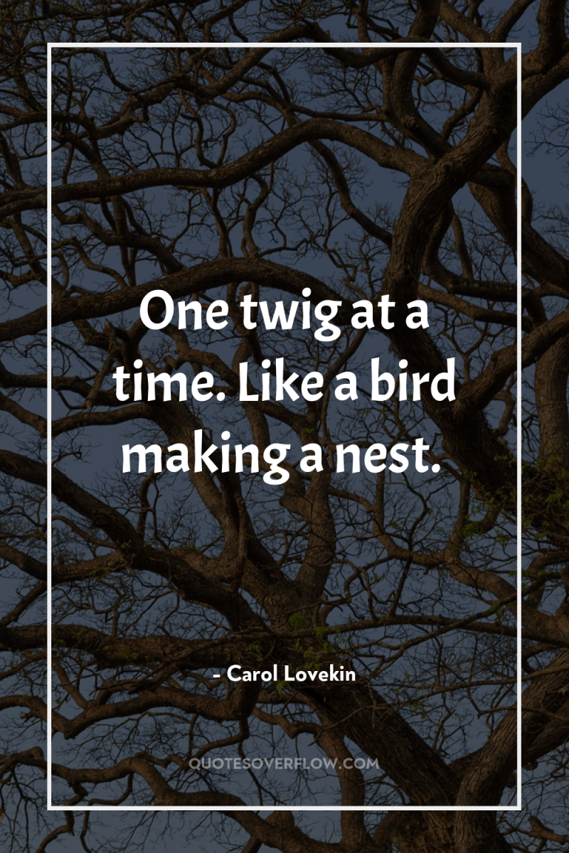 One twig at a time. Like a bird making a...