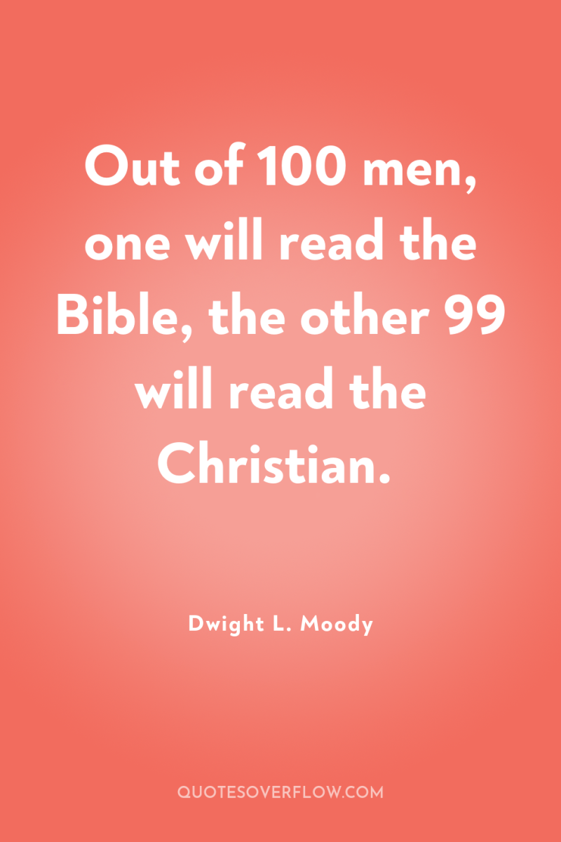 Out of 100 men, one will read the Bible, the...