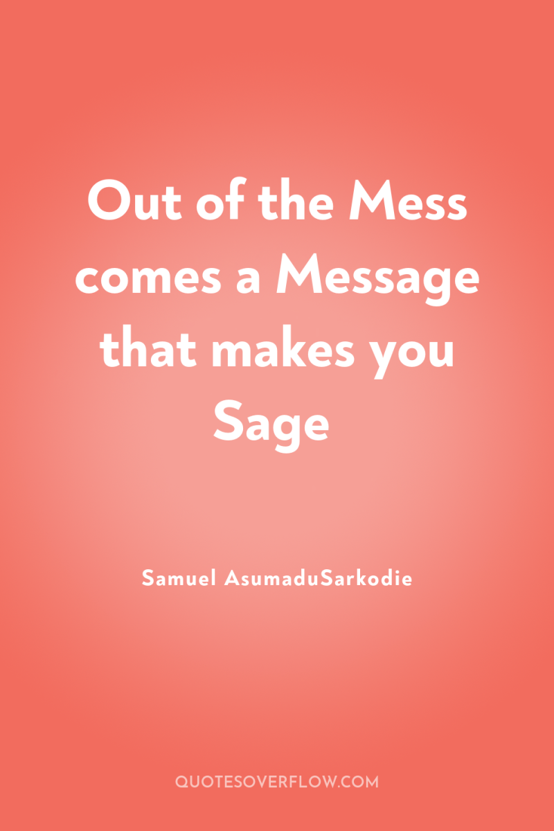 Out of the Mess comes a Message that makes you...