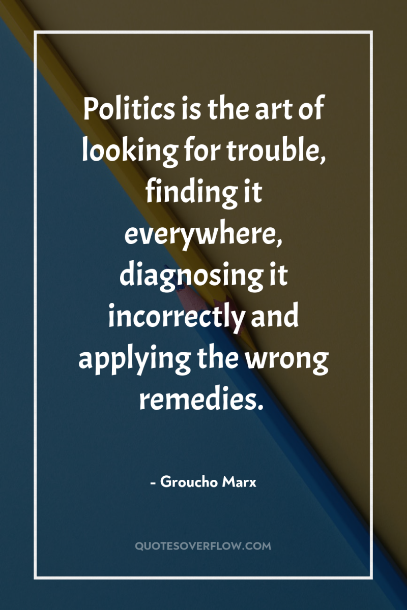 Politics is the art of looking for trouble, finding it...
