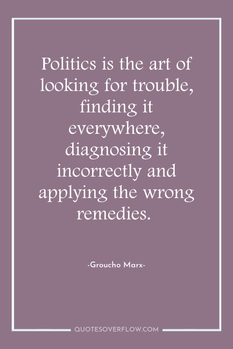 Politics is the art of looking for trouble, finding it...
