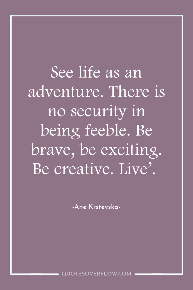 See life as an adventure. There is no security in...