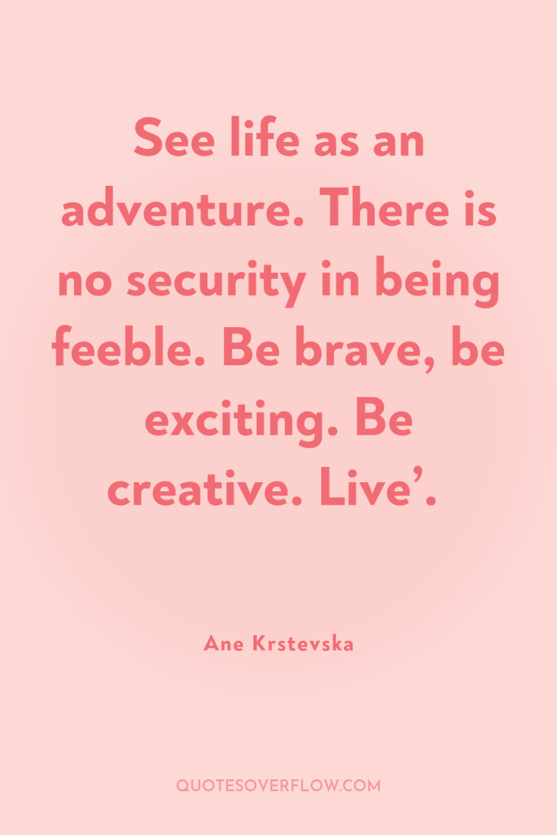 See life as an adventure. There is no security in...
