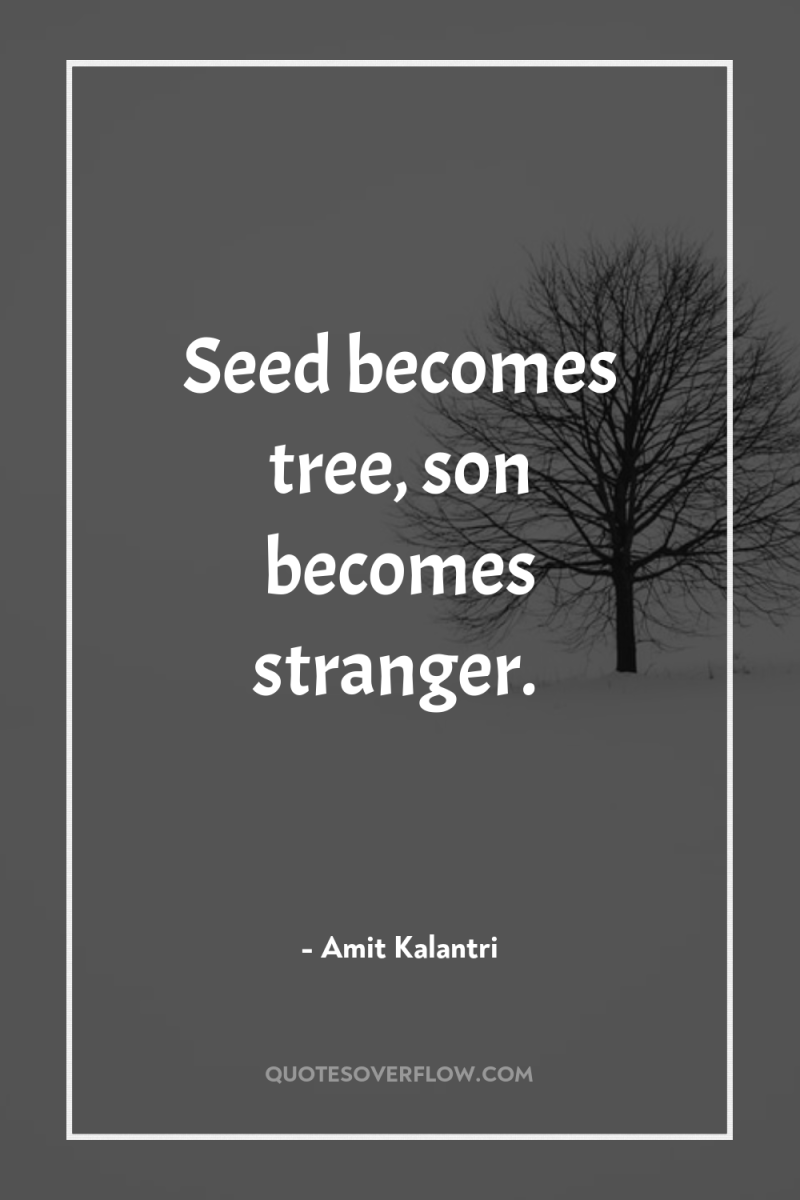 Seed becomes tree, son becomes stranger. 