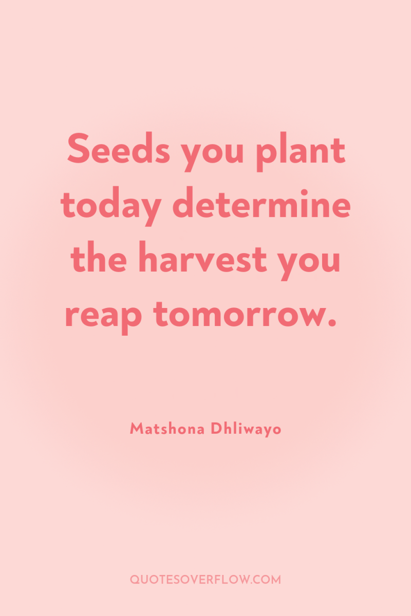 Seeds you plant today determine the harvest you reap tomorrow. 