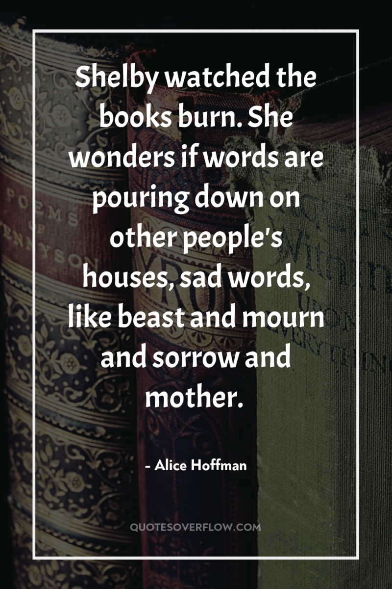 Shelby watched the books burn. She wonders if words are...