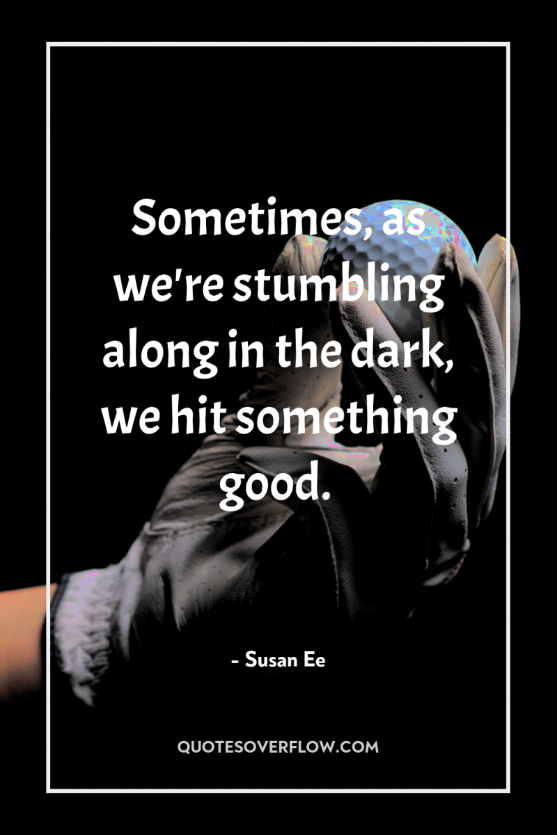Sometimes, as we're stumbling along in the dark, we hit...
