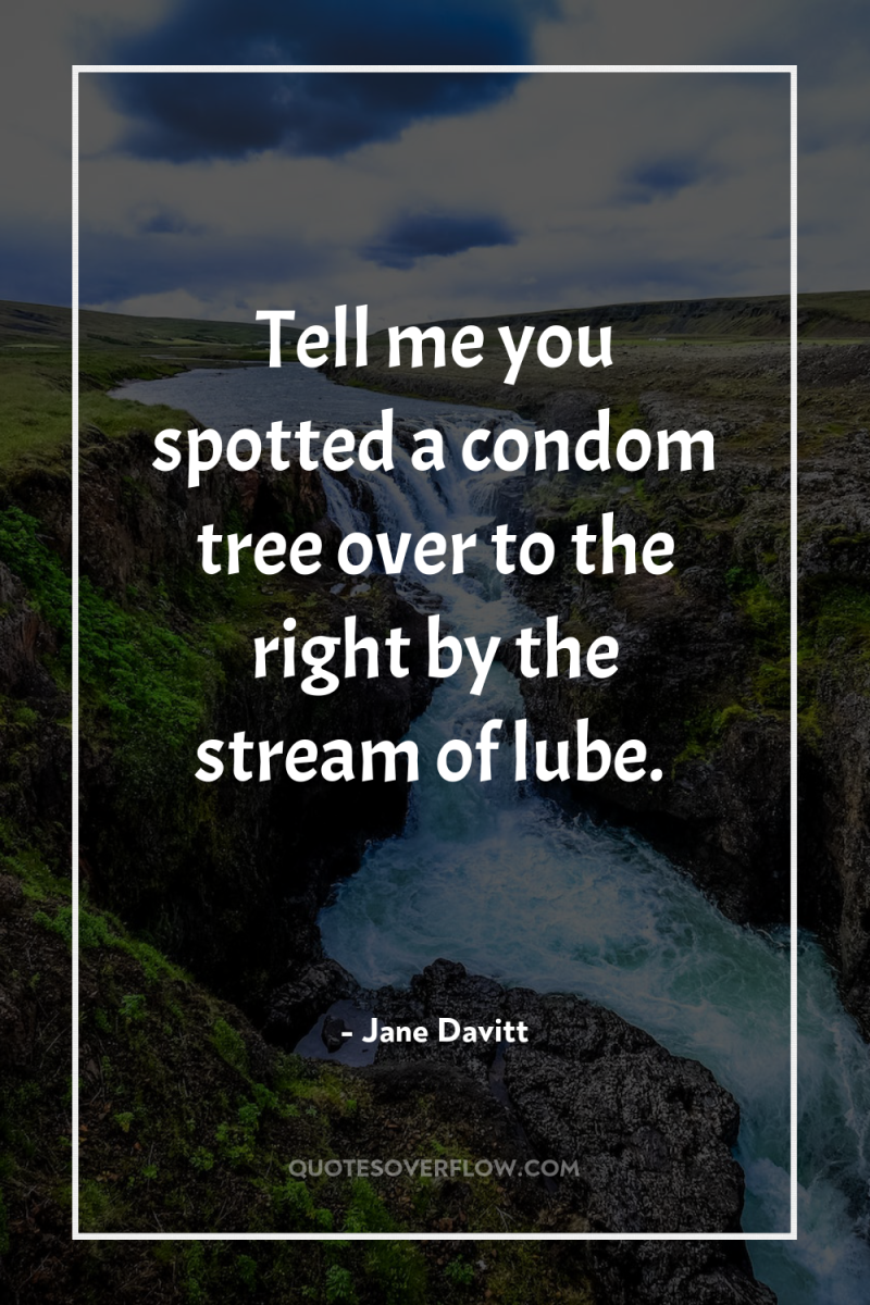 Tell me you spotted a condom tree over to the...