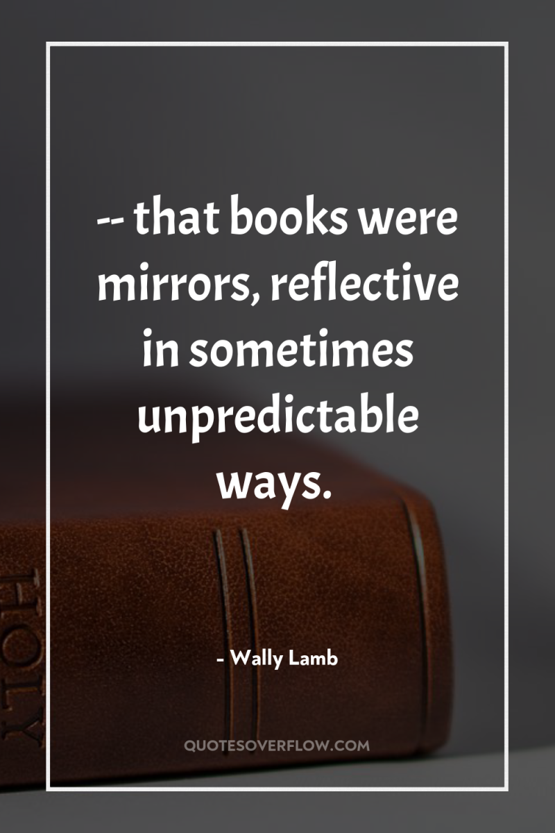 -- that books were mirrors, reflective in sometimes unpredictable ways. 