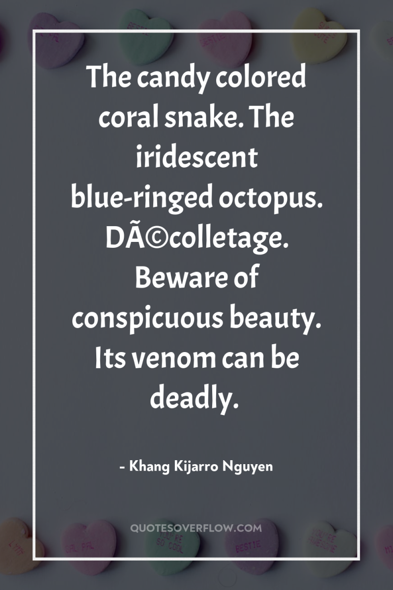The candy colored coral snake. The iridescent blue-ringed octopus. DÃ©colletage....