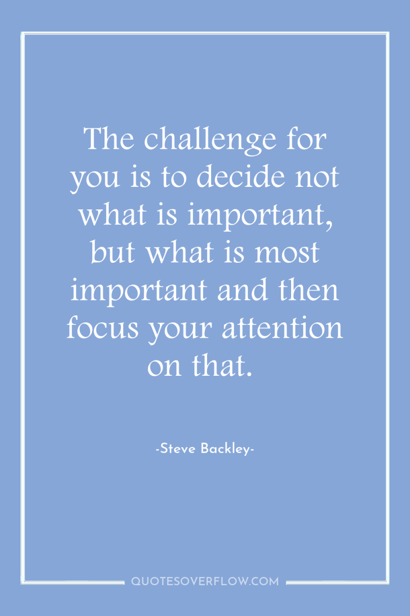The challenge for you is to decide not what is...