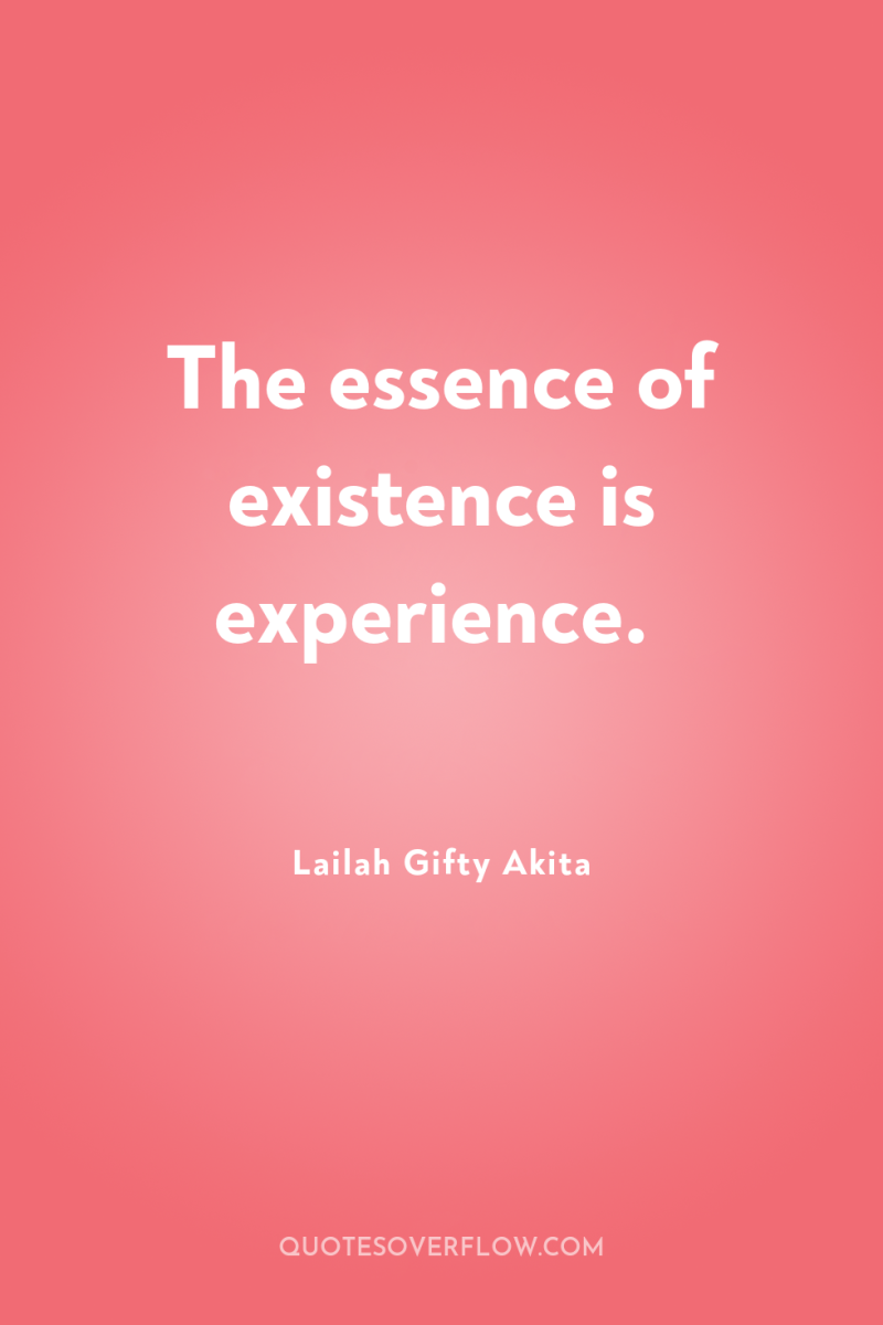 The essence of existence is experience. 