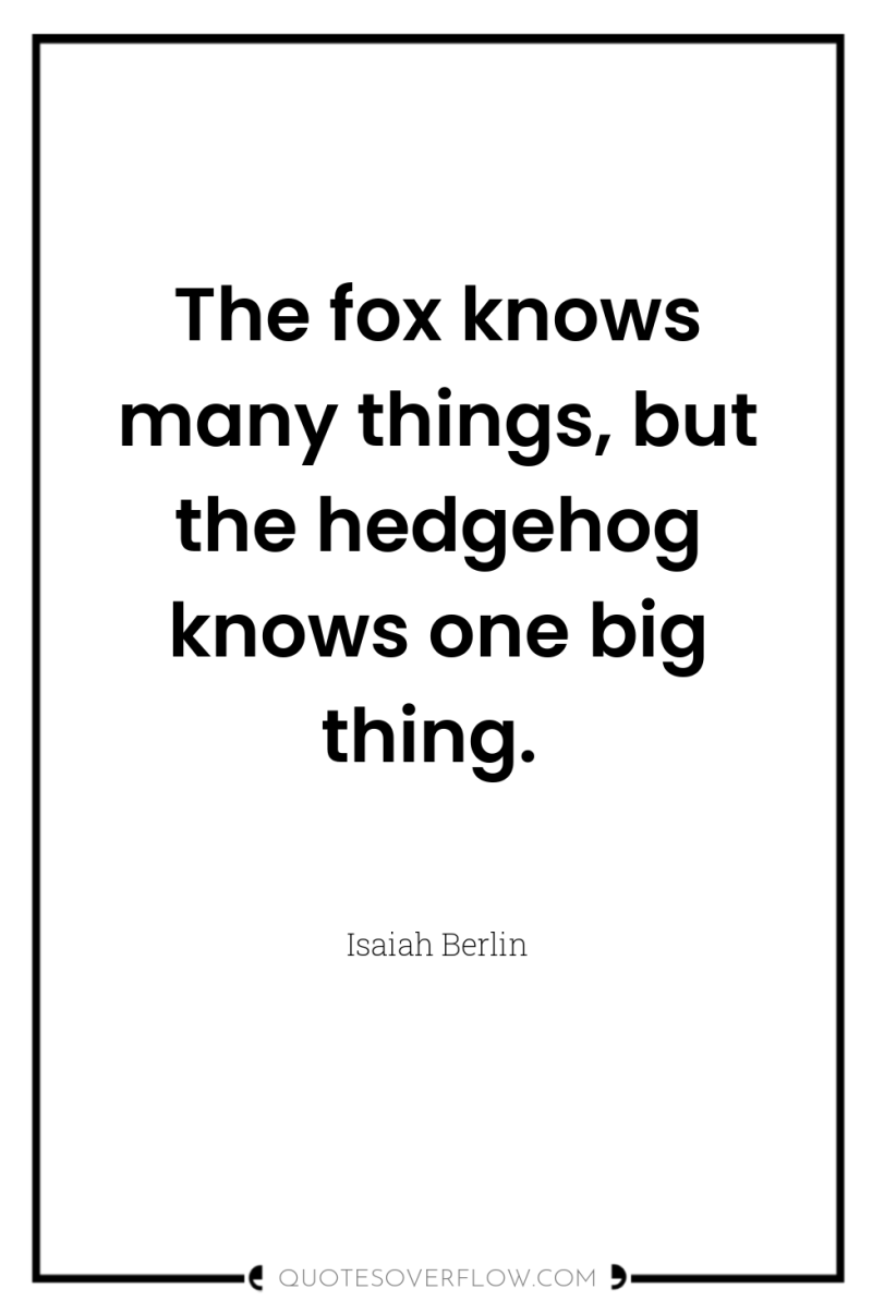The fox knows many things, but the hedgehog knows one...