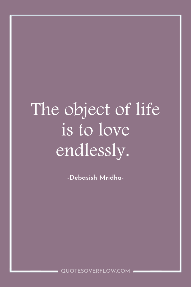 The object of life is to love endlessly. 