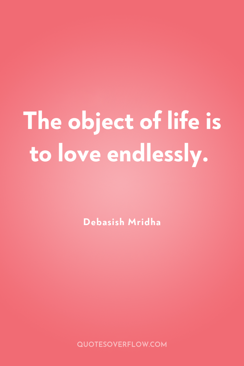 The object of life is to love endlessly. 