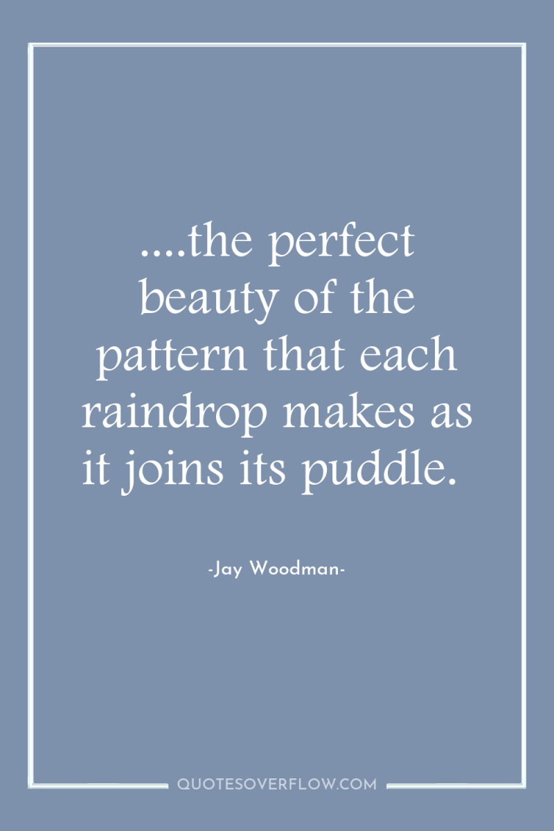 ....the perfect beauty of the pattern that each raindrop makes...