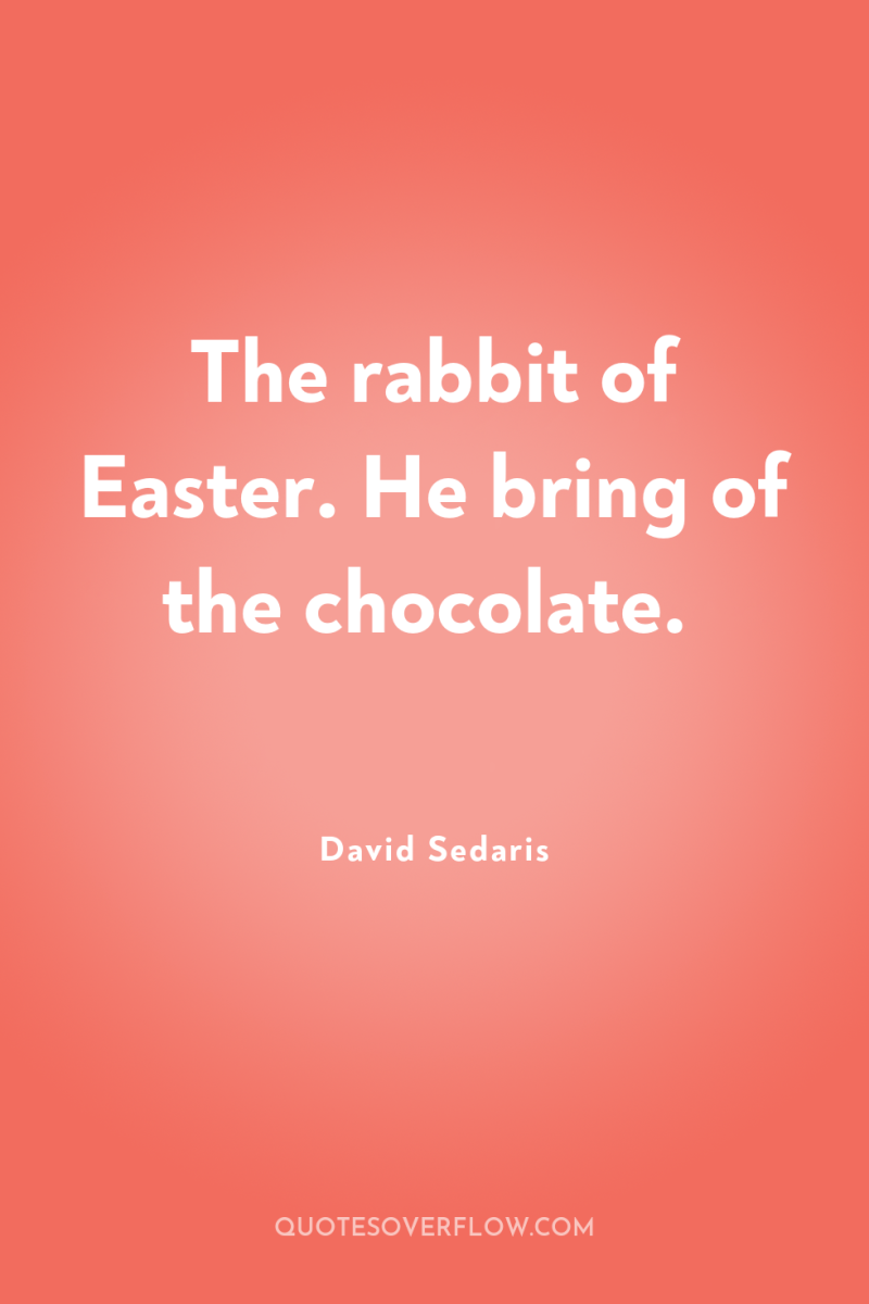 The rabbit of Easter. He bring of the chocolate. 