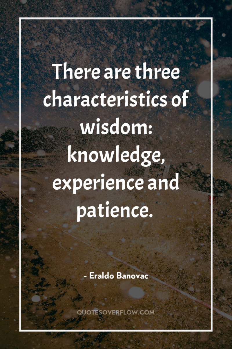 There are three characteristics of wisdom: knowledge, experience and patience. 