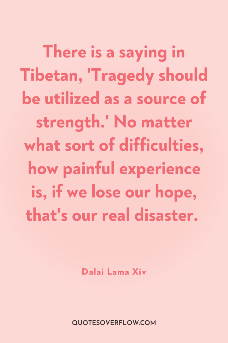 There is a saying in Tibetan, 'Tragedy should be utilized...