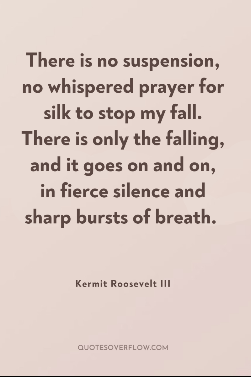 There is no suspension, no whispered prayer for silk to...
