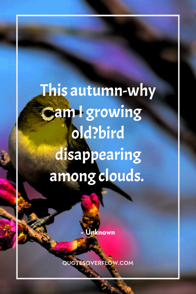 This autumn-why am I growing old?bird disappearing among clouds. 