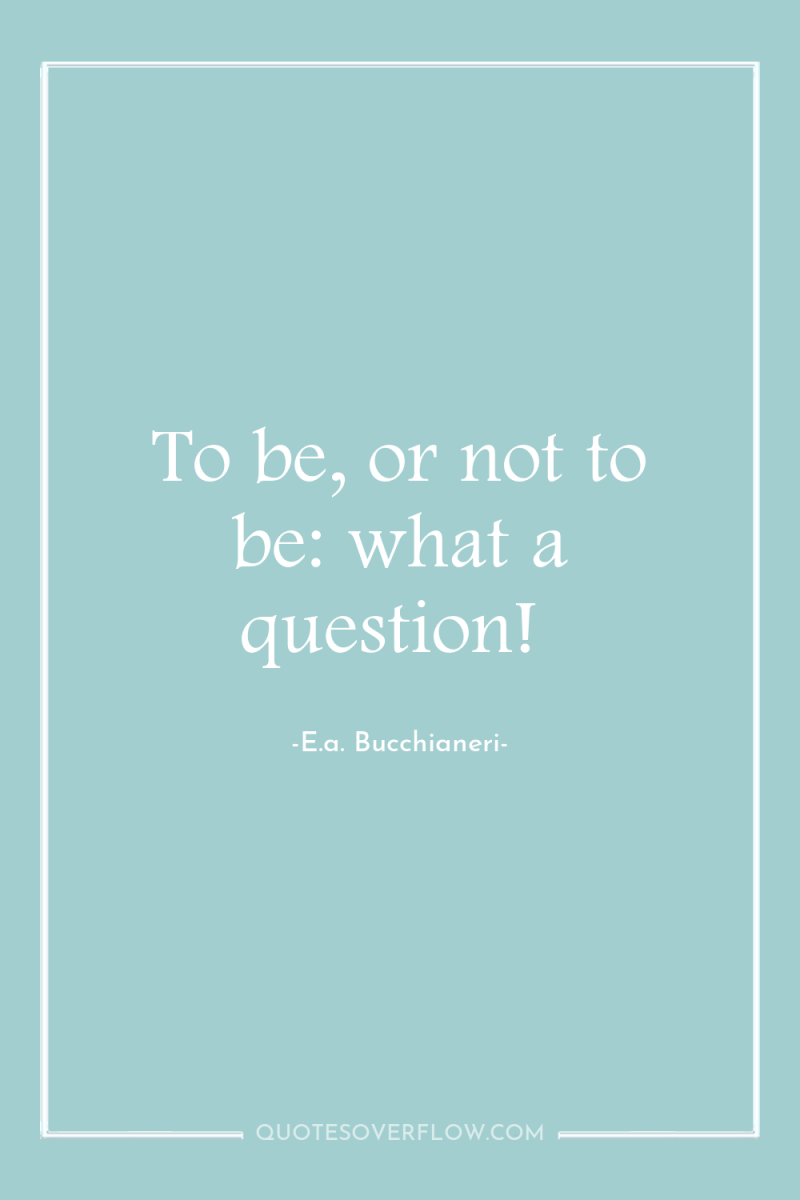 To be, or not to be: what a question! 