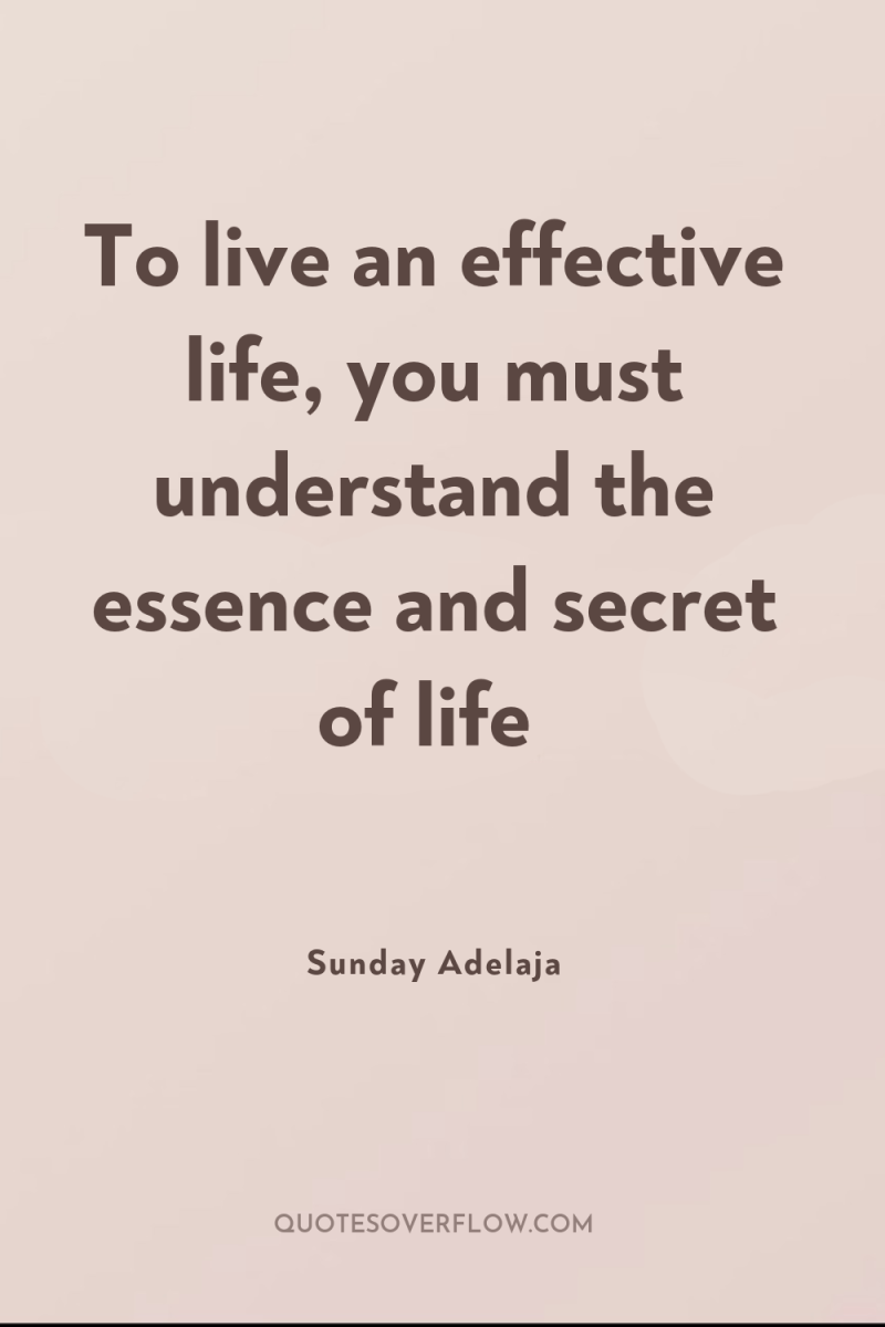 To live an effective life, you must understand the essence...