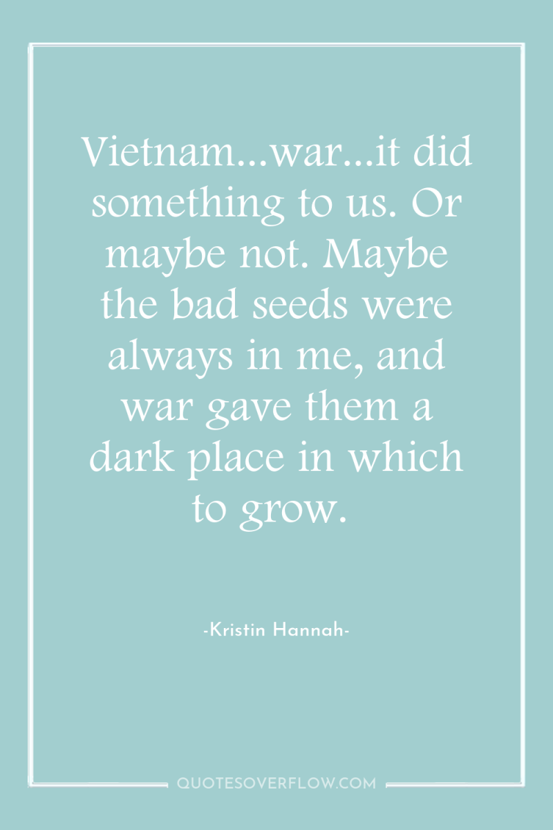 Vietnam...war...it did something to us. Or maybe not. Maybe the...