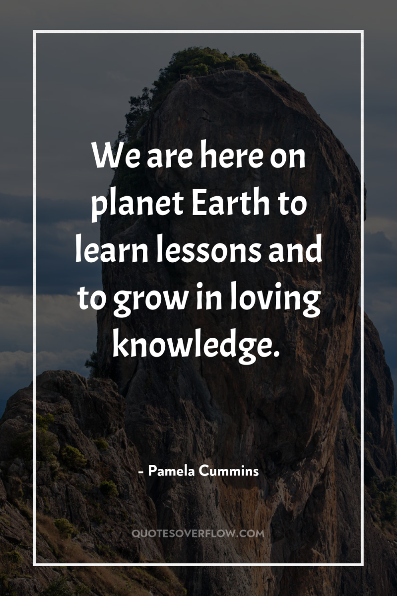 We are here on planet Earth to learn lessons and...