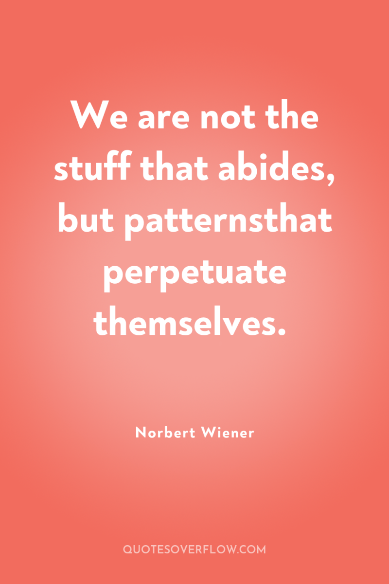 We are not the stuff that abides, but patternsthat perpetuate...