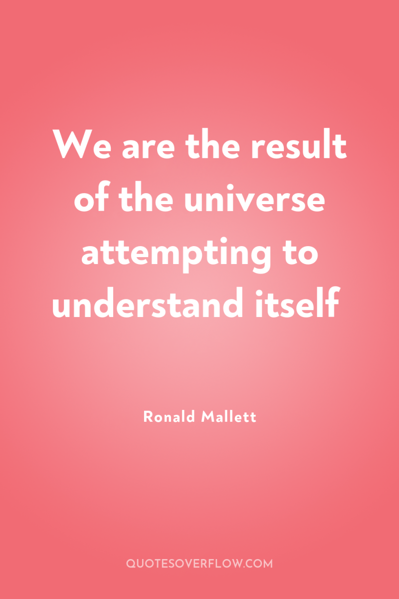 We are the result of the universe attempting to understand...
