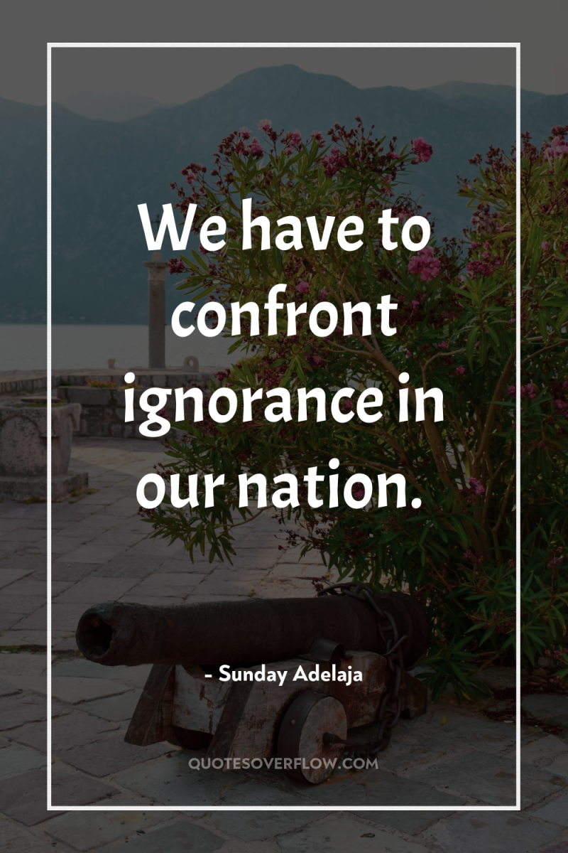 We have to confront ignorance in our nation. 
