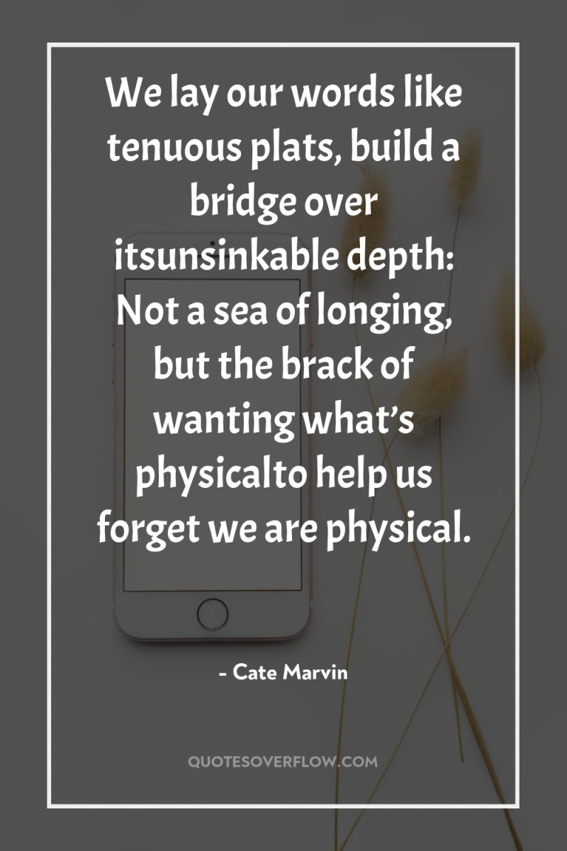 We lay our words like tenuous plats, build a bridge...