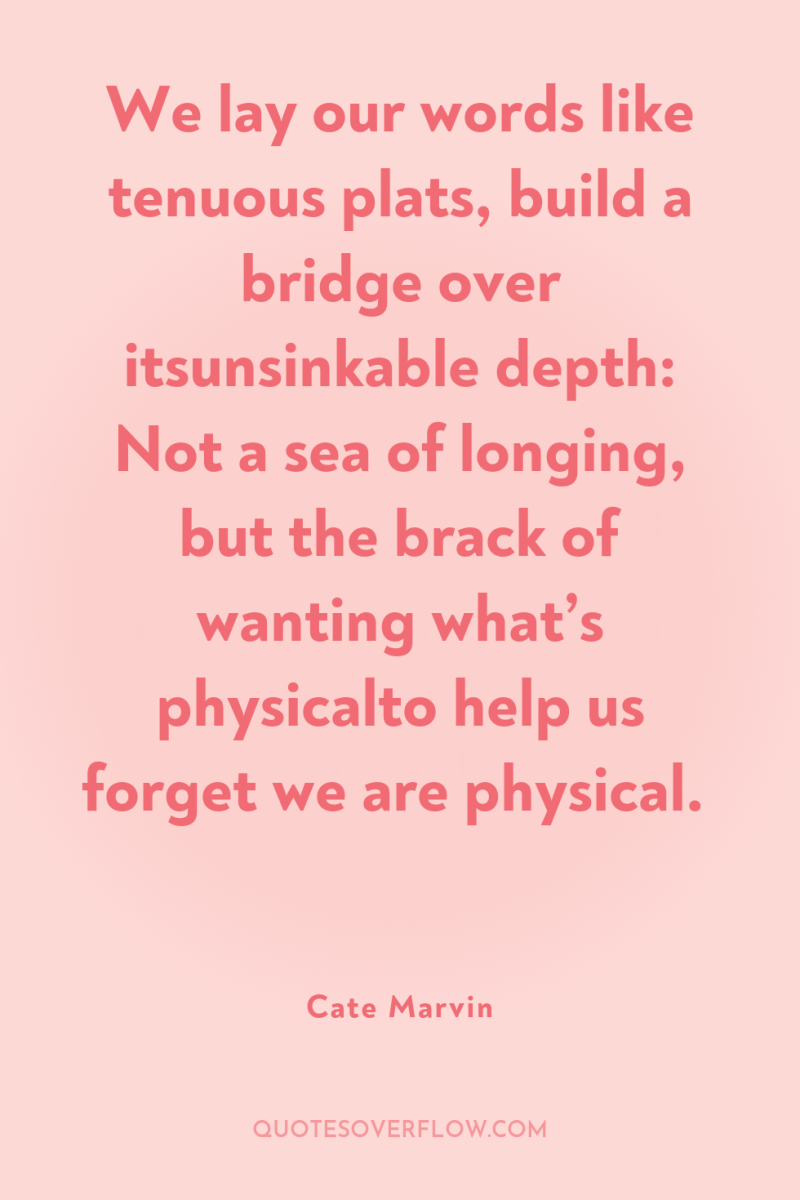 We lay our words like tenuous plats, build a bridge...