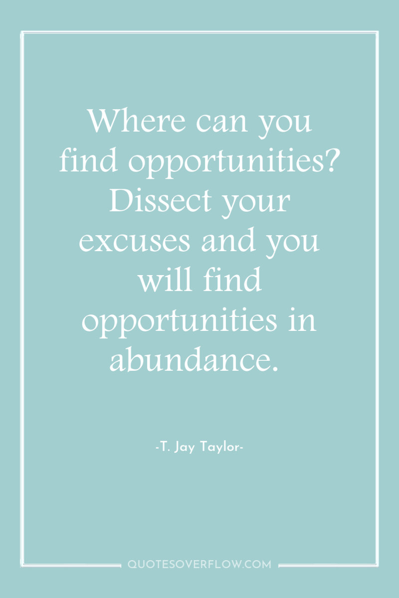 Where can you find opportunities? Dissect your excuses and you...