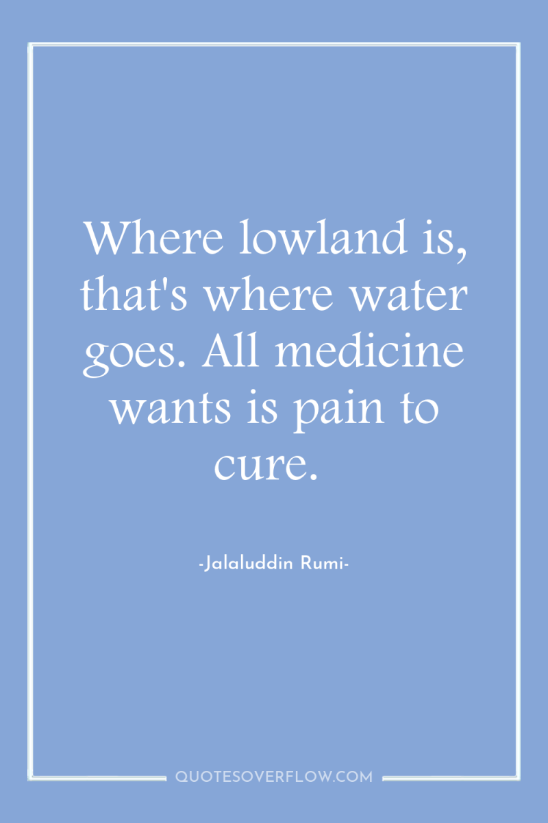 Where lowland is, that's where water goes. All medicine wants...