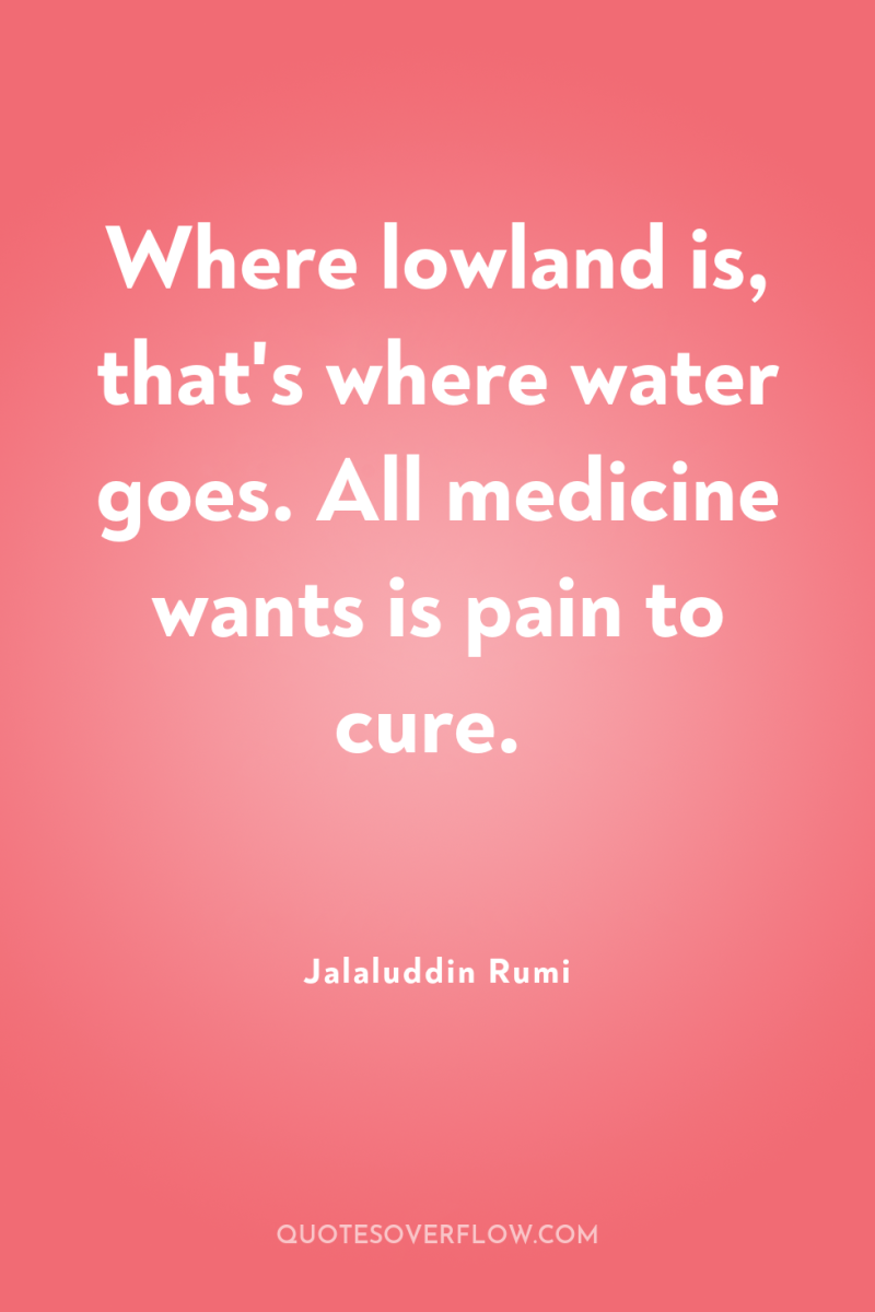 Where lowland is, that's where water goes. All medicine wants...