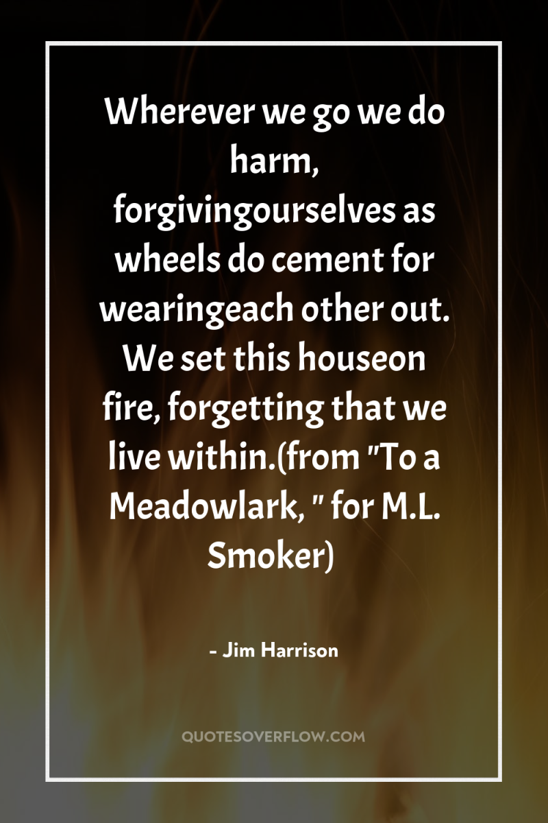 Wherever we go we do harm, forgivingourselves as wheels do...