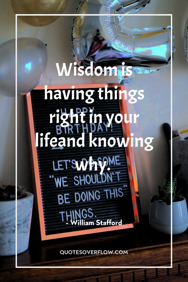 Wisdom is having things right in your lifeand knowing why. 