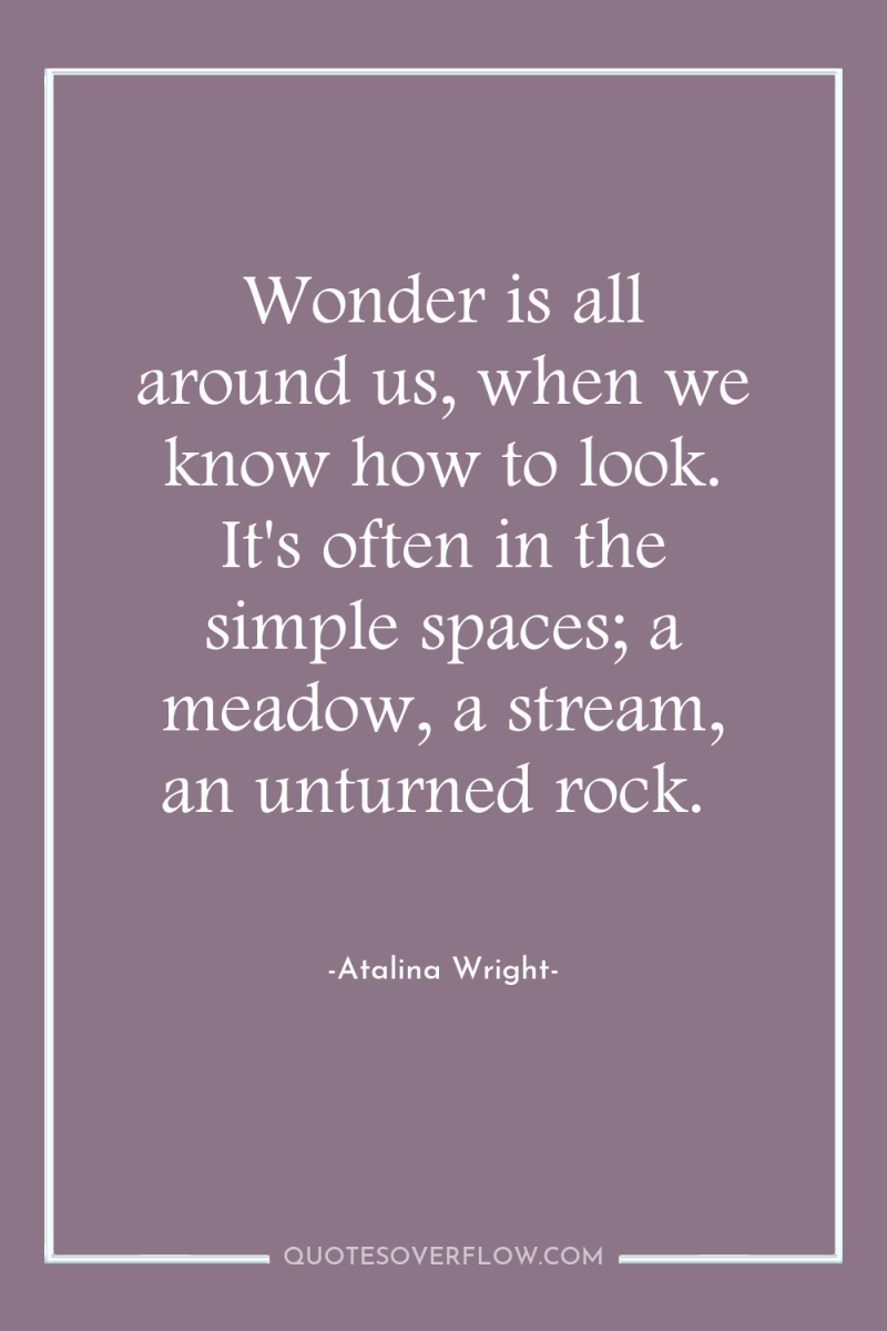 Wonder is all around us, when we know how to...
