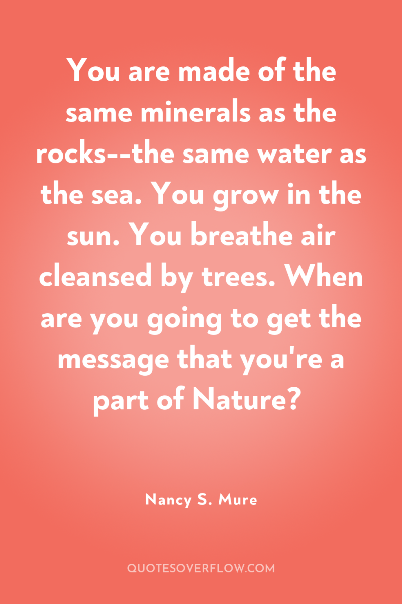 You are made of the same minerals as the rocks--the...