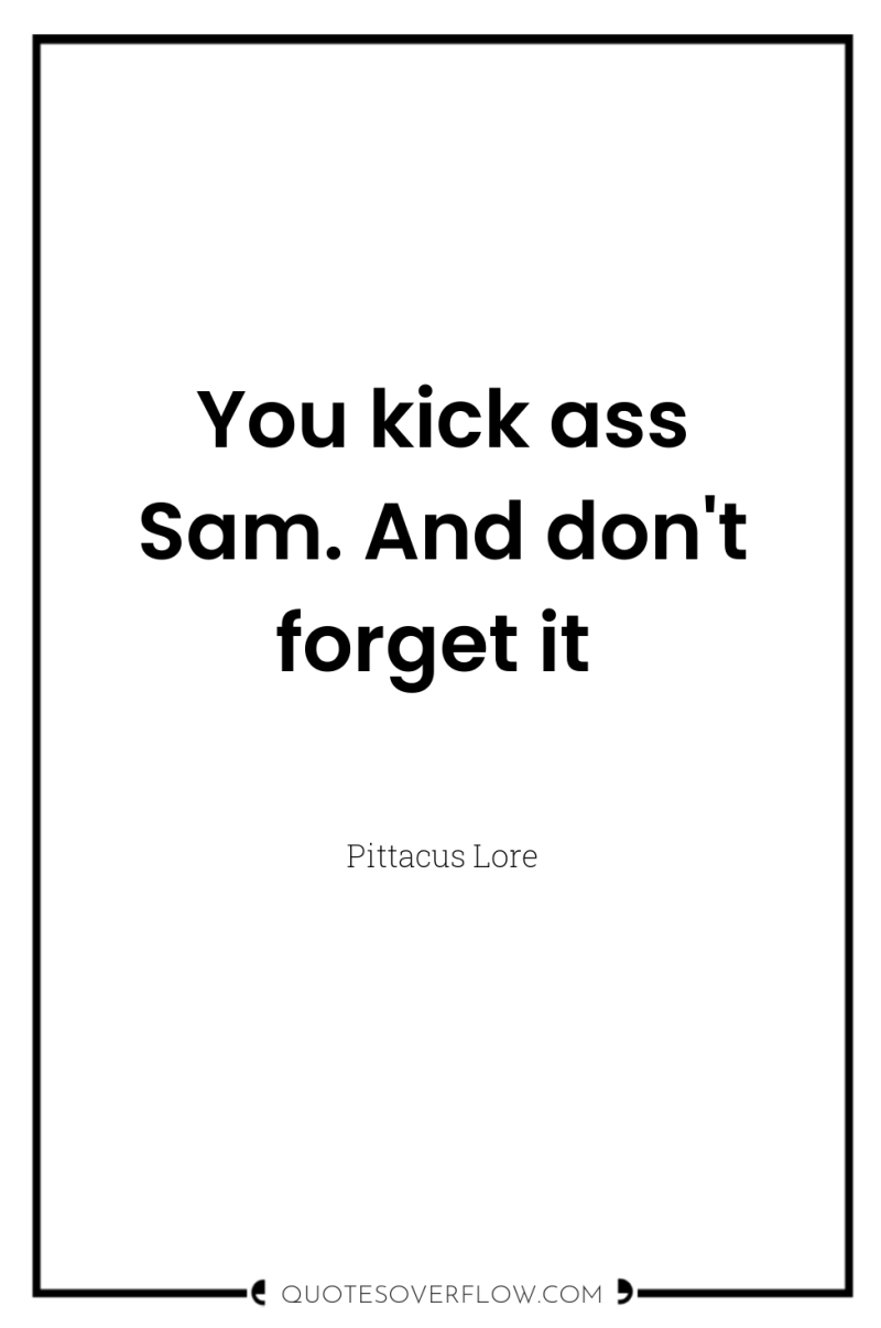 You kick ass Sam. And don't forget it 