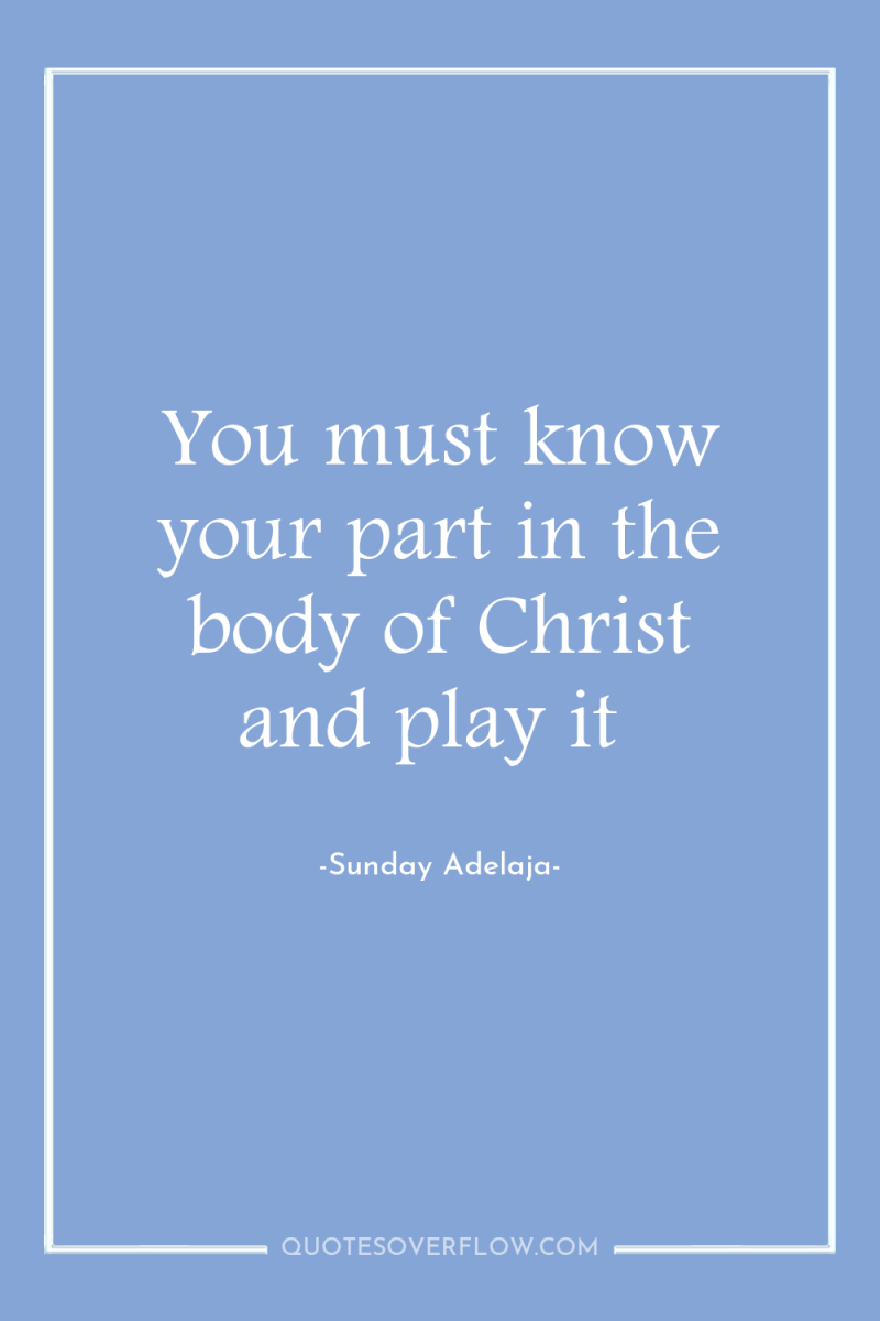You must know your part in the body of Christ...
