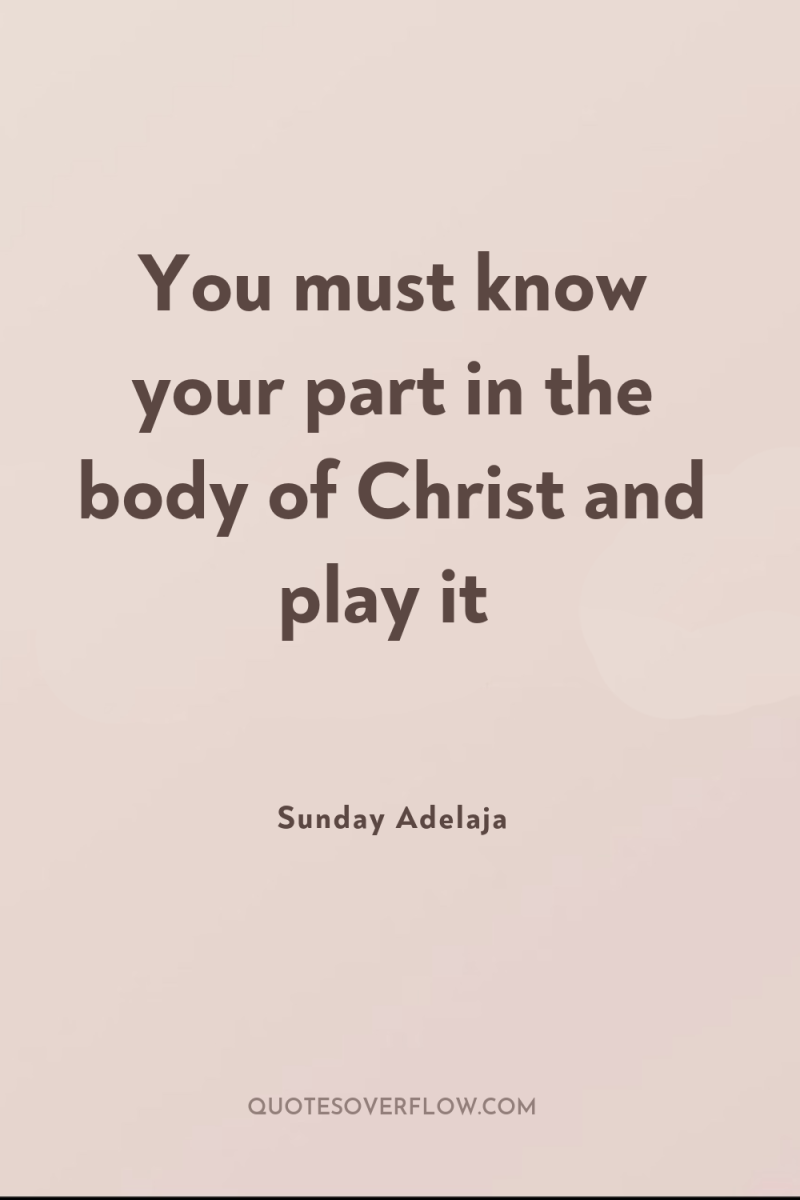 You must know your part in the body of Christ...