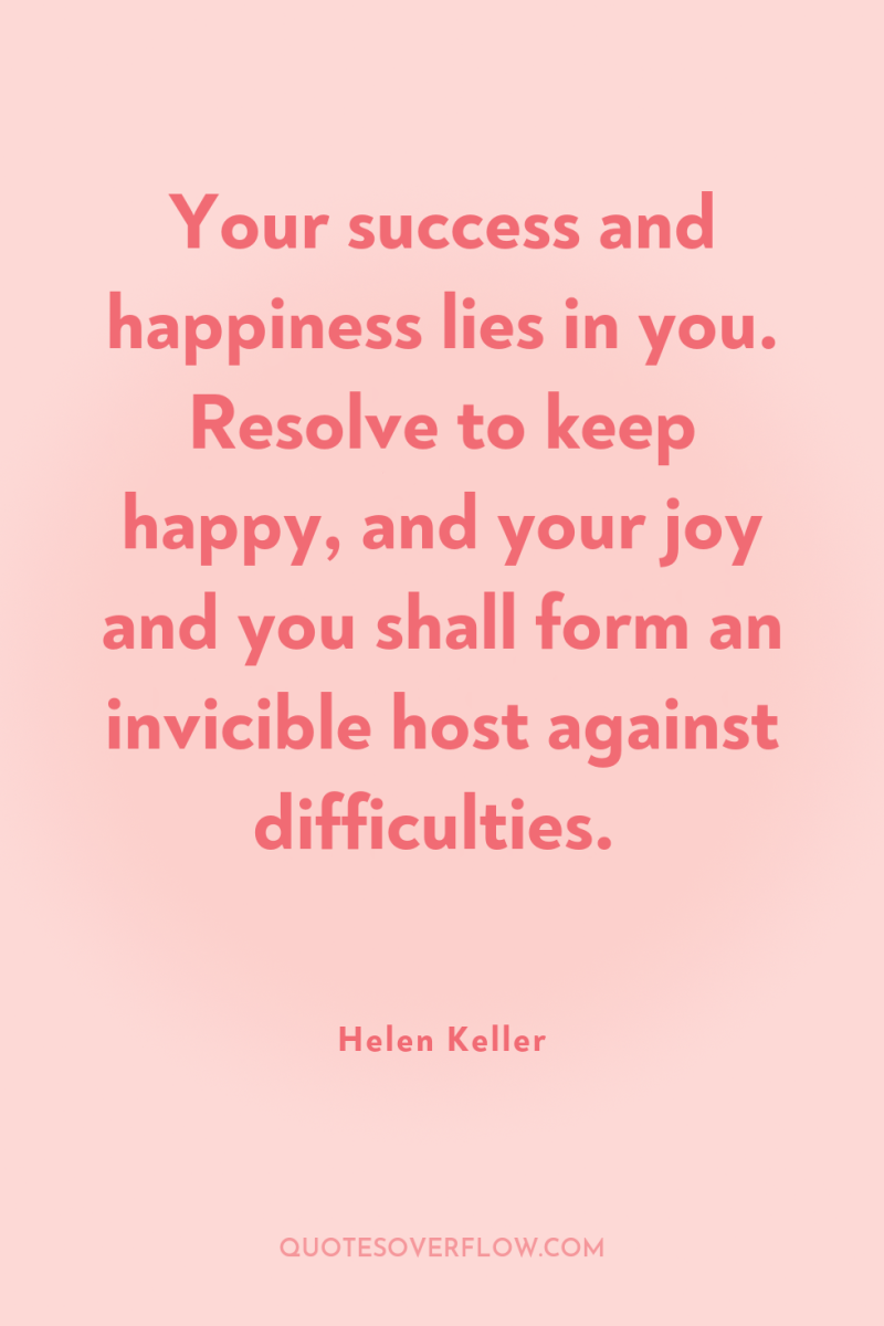 Your success and happiness lies in you. Resolve to keep...